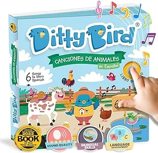 DITTY BIRD Sound Musical Book باللغة الإسبانية Canciones de Animales للرضع والأطفال الصغار