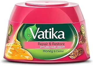 Vatika Naturals Repair & Restore Hair Styling Cream | Natural Extracts of Honey & Castor | Revitalizes & Repairs Damaged & Split Hairs - 210ml