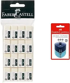 Faber-Castell Pvc-Free Eraser Small Poly Bag Of 16Pc & Faber-Castellgrip Sharpener Trend Double Hole,Assorted