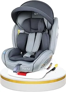 Nurtur Ultra Baby/Kids 4-in-1 Car Seat - 360° Rotation - ISOFIX – 9-Level Adjustable Headrest and Canopy - 0 months to 12 years (Group 0+/1/2/3), Upto 36kg - Light Grey