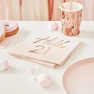 Ginger Ray Hello 21Th Birthday Party Napkins 16-Pieces, Rose Gold