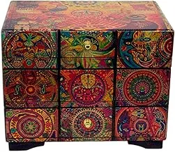 Novica Decoupage صندوق مجوهرات خشبي صندوق من الأدراج ، بوابة Huichol '