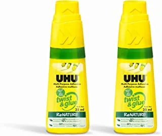 UHU TWIST&GLUE All Purpose Adhesive x2 Value Pack, unique 3 way glue applicator proven crystal clear, YELLOW, 3605x2