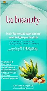 La Beauty Hair Removal Strips Normal & Dry Skin | Enriched With Natural Extracts Of Aloe Vera and Argan Oil | 16 Strips + 2 Finishing Wipes