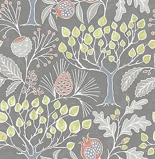 NuWallpaper NU3039 Groovy Garden Grey Peel & Stick Multicolor Wallpaper