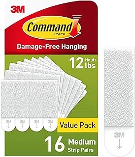 Command Picture Hanging Strips, Medium, White, Holds Up To 12 Lbs., 16-Pairs (32-Strips), Easy To Open Packaging