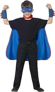 Smiffys Children's Unisex Superhero Kit, Cape, Eye Mask & Cuffs, One Size, Colour: Blue