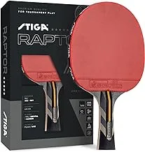 STIGA Raptor Performance Ping Pong Paddle - 7-ply Carbon Fiber Blade - 2mm Premiere Sponge for a Larger Sweet Spot - Flared Handle for Increased Control - Performance Table Tennis Racket