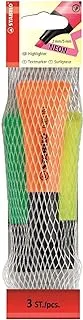 Stabilo 72/3-2 Pack of 3 Highlighter Pen NEON-Yellow, Green, Orange