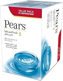 Pears Soft & Fresh Bar Soap with 100% Natural Ingredients & Pure Glycerine for Soft & Glowing Skin|Paraben-Free Moisturising Soap With Mild Fragrance|Dermatologically Tested & Eco-Friendly (Pack of 4)