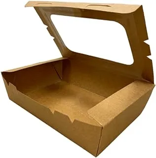 Kraft Lunch Box Small With Window, Grease-Resistant Baked Goods Gift Boxes - Built-In Lids, Windows, Kraft Paper Brownie Boxes, For Meals And Desserts - 50 Pieces.