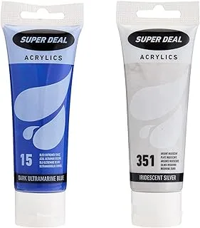 Super Deal Acrylic Color Paint Tube 75ml Dark UltRAMarine Blue & Iridescent Silver, SD 4212-351