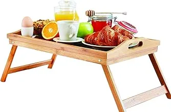 Showay Breakfast in Bed Tray Table with Legs Organic Bamboo Food Lap Trays for Eating Bed, Wood, 8541991955