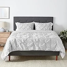 Amazon Basics All-Season Down-Alternative Comforter 3-Piece Bedding Set, Full /Queen, Pinch Pleat With Piped Edges, Light Grey