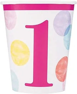 Unique Party 73286 9oz Pink Dots 1st Birthday Paper Cups, Pack of 8