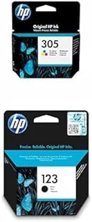 Hp 305 Tri-Color Original Ink Cartridge [3Ym60Ae] | Works With Hp Deskjet Printers & 123 Black Original Ink Cartridge [F6V17Ae] | Works With Hp Deskjet 2130, 2620, 2630, 2632, 3639 Printers