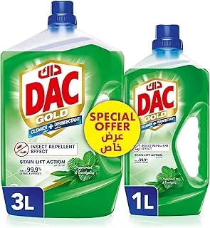 DAC Gold Multi-Purpose Disinfectant & Liquid Cleaner, with 3X thicker formula (kills 99.9% of germs), Insect Repellent effect, 3L + 1L