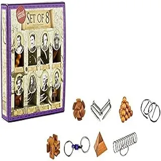 Professor PUZZLE Puzzles Great Minds Brain Teaser Set - 8 Piece - 4 X Wooden Brain Teaser & 4 X Metal Entanglement Puzzles, Brown, GM1439