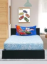 Kidz Klub Hot Wheel Fitted Sheet Single 2 pcs set Fabric Super Soft Quality Size: Fitted Sheet 120 x 200cm+25cm + 1 Pillowcase 50 x 75cm, Single Fitted - Sky Blue, DY_HW_FTD_S, Twin