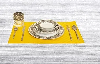 DEYARCO Princess 100% Cotton Dobby Jacquard Table Placemat- 30x50cm - Yellow 6pc set