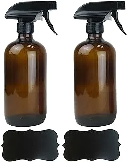 DII Chalkboard Label Refillable Glass Spray Bottle Set, 16 oz, Amber S/2