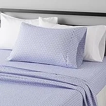 Amazon Basics Lightweight Super Soft Easy Care Microfiber Bed Sheet Set With 14” Deep Pockets - Twin, Blue Damask