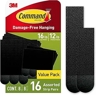 Command Medium and Large Picture Hanging Strips, Damage Free Hanging Picture Hangers, No Tools Wall Hanging Strips for Living Spaces, Black, 8 Medium Pairs and 8 Large Pairs