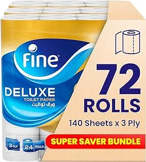 Fine Deluxe, Highly Absorbent, Sterilized, Soft & Strong, Flushable Toilet Paper, 3 Plies, Pack 24 x 3 = 72 Rolls. New & Improved