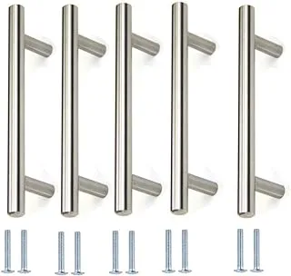 Royal Apex Stainless Steel Kitchen Cabinet Drawer T-Bar Cabinet & Furniture Pull Cabinet Door Handles and Pulls Cabinet Knobs Brushed Nickel. (15.5 x Hole Size 9.6 CM, Pack of 5)