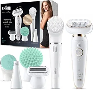 Braun Silk-epil 9 Flex 3D Beauty Set - Epilator Flexible Head +7 extras incl. Facial epilator & Pouch, White -Pack May Vary