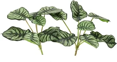 YATAI Alocasia Silver Dragon Plant أوراق اصطناعية باقة أزهار بخاخ نباتات صناعية بالجملة زهور وهمية نباتات بلاستيكية للمنزل داخلي مزهرية للمائدة قطعة مركزية لتزيين الكريسماس (2)