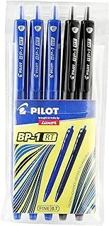 Pilot BP1 Ball Pen - Pack of 5 - (3 Blue Pens + 2 Black Pens)