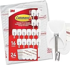 Command small wire hooks, 16-hooks, 24-strips, organize damage-free- White