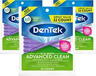 DenTek Slim Brush Interdental Cleaners | Brushes Between Teeth | Extra Tight Teeth | Mint Flavor | 32 Count | Pack of 3