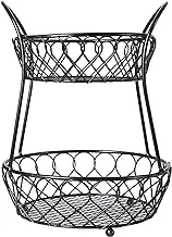 Gourmet Basics by Mikasa 5158748 Loop and Lattice Metal 2-Tier Fruit Storage Basket, Steel, Round, Antique Black