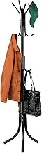 Mind Reader COATRACK11 Standing Metal Coat Rack Hat Hanger 11 Hook for Jacket, Purse, Scarf Rack, Umbrella Tree Stand, Black