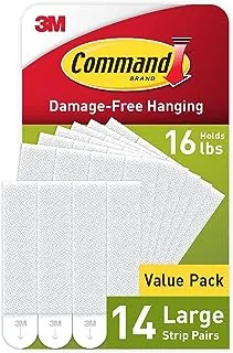 Command Large Picture Hanging Strips, White, Holds Up To 16 Lbs, 14-Pairs, Easy To Open Packaging