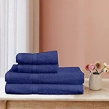 DEYARCO Princess - 4 Pcs Towel Set, Includes: Hand (40x70cm) and Bath (70x140cm) Towels, Fabric: 100% Cotton Terry, Pattern: Ringspun, Color: Royal Blue