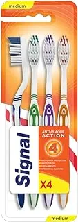 SIGNAL Anti-Plaque Action Toothbrush Gently Cleans Teeth & Massages Gums Medium, Anti-cavity Protection, Multipack, 4 Pcs