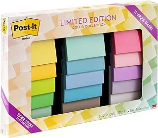 Post-it Notes إصدار محدود من مجموعة Super Sticky Color Collection ، 3x3 بوصة ، 15 وسادة / عبوة ، 45 ورقة / وسادة ، ألوان متنوعة (654-15SSHOL)