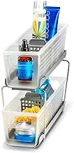 Madesmart 2-Tier Plastic Mini Multipurpose Organizer with Divided Slide-Out Storage Bins, Compact Under Sink and Cabinet Organizer Rack, Frost