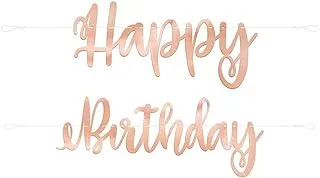 Unique Party 63492-7Ft Rose Gold Script Happy Birthday Banner, Set Of 2