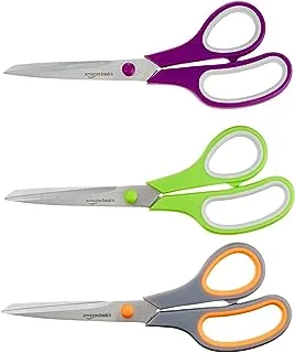 AmazonBasics 20 cm Titanium-Blade Soft-Grip Scissors, 3-Pack