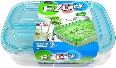 Lock & Lock Locknlock Ez Lock Pastel Rectangular Container, Set Of 2 Piece - Blue Hle7500W, 965 Ml