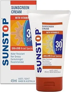 Sunstop SPF30+ Sunscreen Cream with Vitamin E, Broad-Spectrum Sunscreen, Water-Resistant Moisturizing Sunblock Lotion, Fast-Absorbing & Non-Greasy Sunscreen, 45ml (1.5 fl oz)