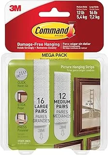 Command Medium and Large Picture Hanging Strips, Damage Free Hangers, No Tools Wall Strips for Christmas Decorations, 12 Pairs 16 (56 Strips)