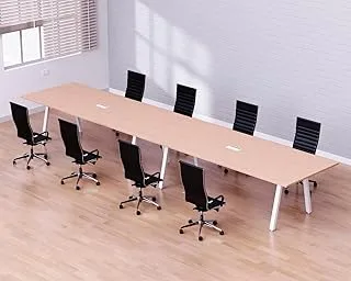 Mahmayi Meeting Table, Bentuk 139-36, Smooth & Durable Top Conference Table with Wire Management & Metal Legs for Home Office - (8 Seater, Trap Leg Oak)