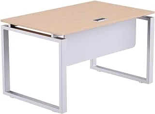 Mahmayi Carre 5112 Oak Modern Workstation Desk with Wood Desktop - Square Shape Steel Legs, Silver Modesty Panel, Smart Cable Management- For Office Executives, Home Use (Without Drawer)