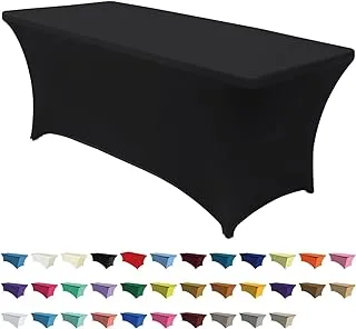 SHOWAY Spandex Table Cover 6 ft. Fitted 30+ Colors Polyester Tablecloth Stretch Spandex Table Cover-Table Toppers (Black)