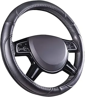 Amazon Basics Leatherette Steering Wheel Cover, 15″, Black